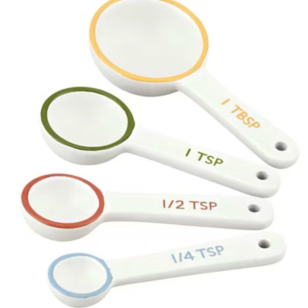 New Ceramic Color-Accent Measuring Spoon Set - 4 Piece Blue Green Yellow